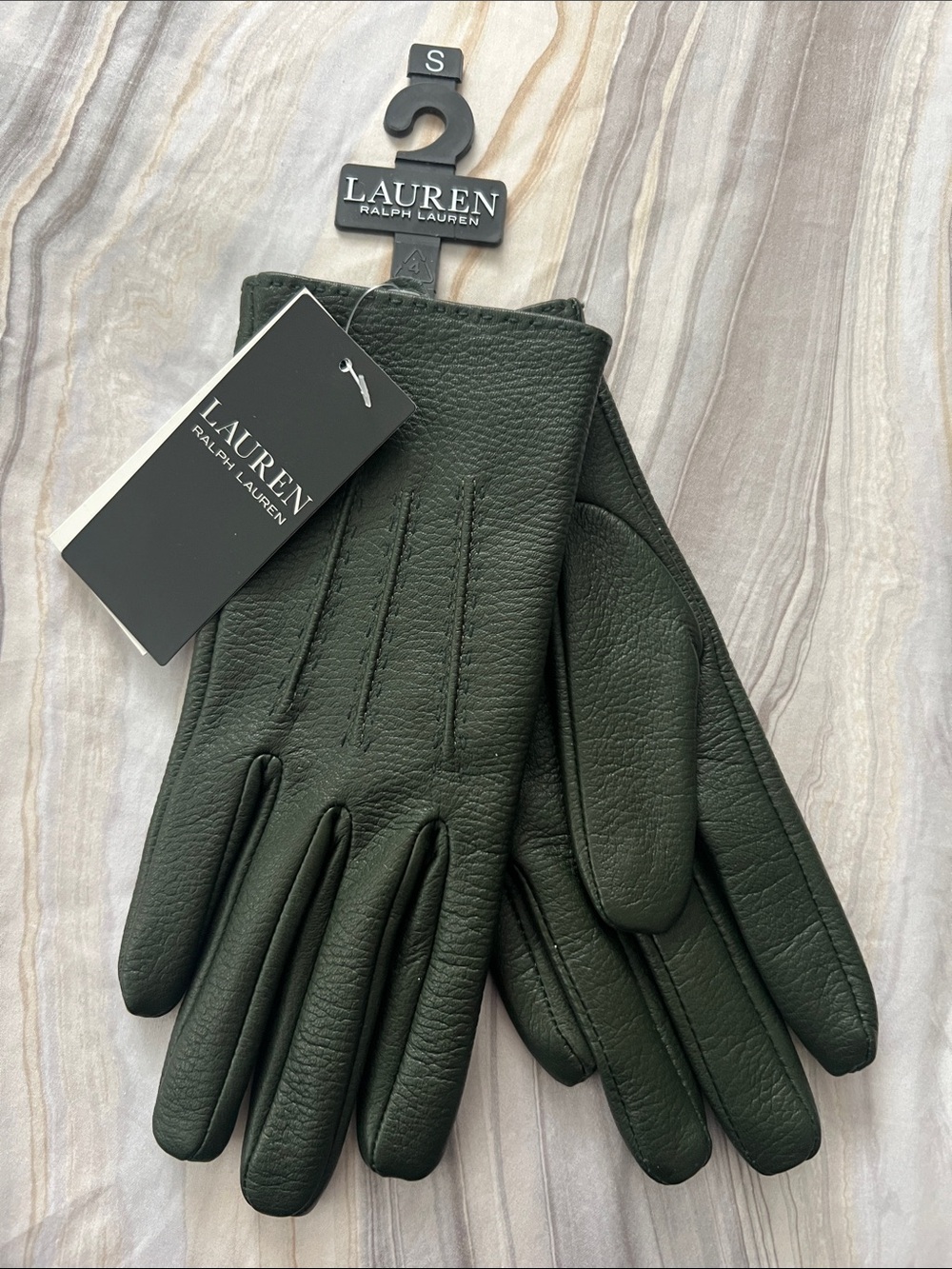 Lauren Ralph Lauren Forest Green Leather Gloves size SMALL